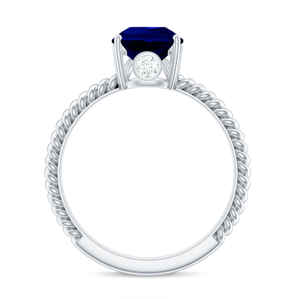 Certified 3 Carat Lab Grown Blue Sapphire Pear Shaped Engagement Ring