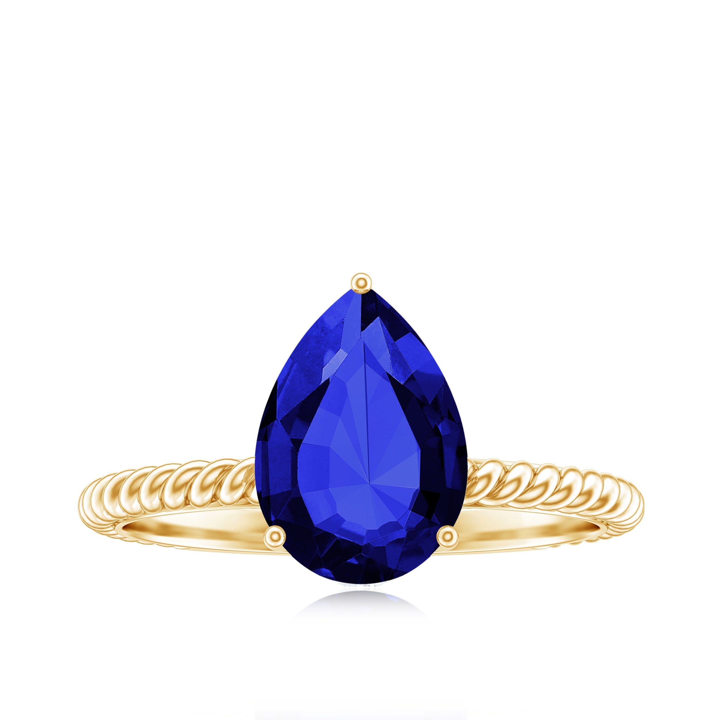 Certified 3 Carat Lab Grown Blue Sapphire Pear Shaped Engagement Ring