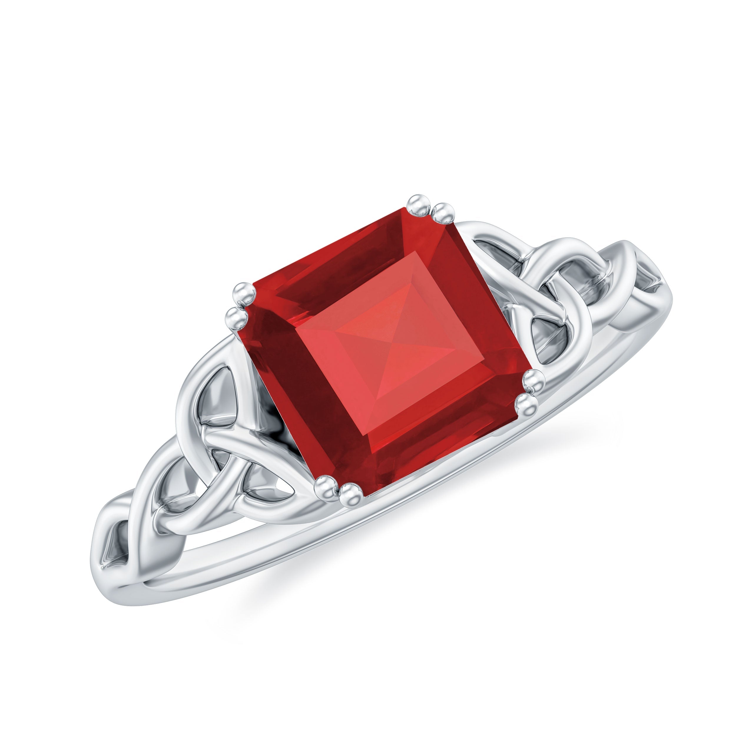 Certified 4.8 Carat Lab Grown Ruby Asscher Cut Engagement Ring with Celtic Knot