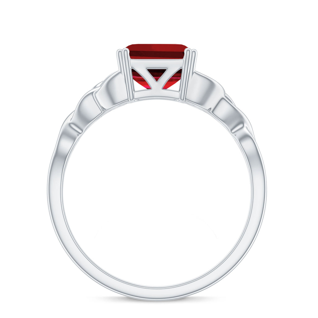 Certified 4.8 Carat Lab Grown Ruby Asscher Cut Engagement Ring with Celtic Knot