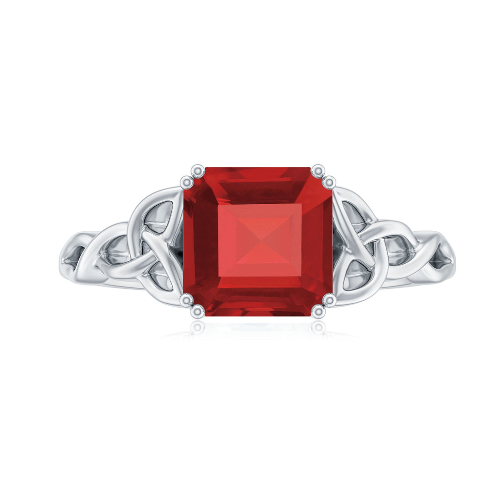 Certified 4.8 Carat Lab Grown Ruby Asscher Cut Engagement Ring with Celtic Knot