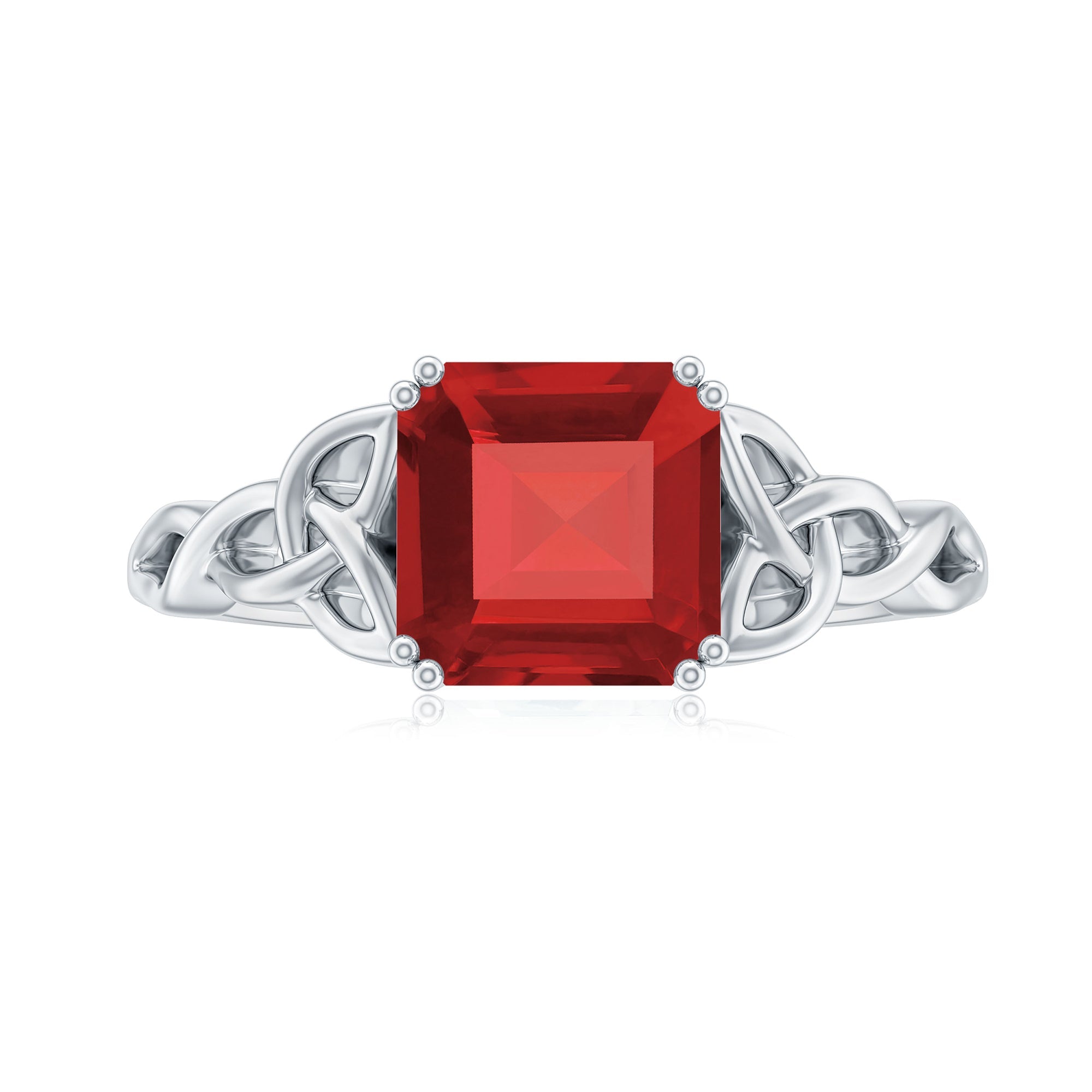 Certified 4.8 Carat Lab Grown Ruby Asscher Cut Engagement Ring with Celtic Knot