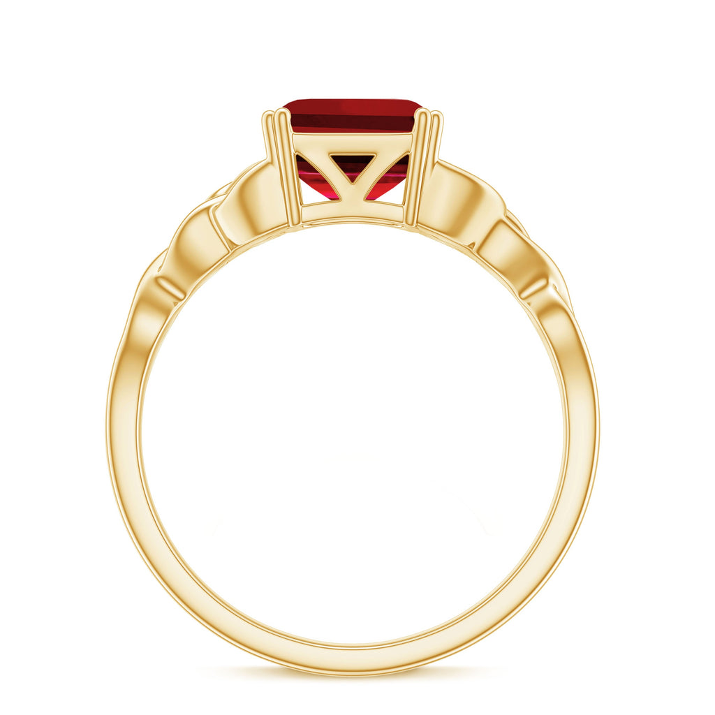 Certified 4.8 Carat Lab Grown Ruby Asscher Cut Engagement Ring with Celtic Knot
