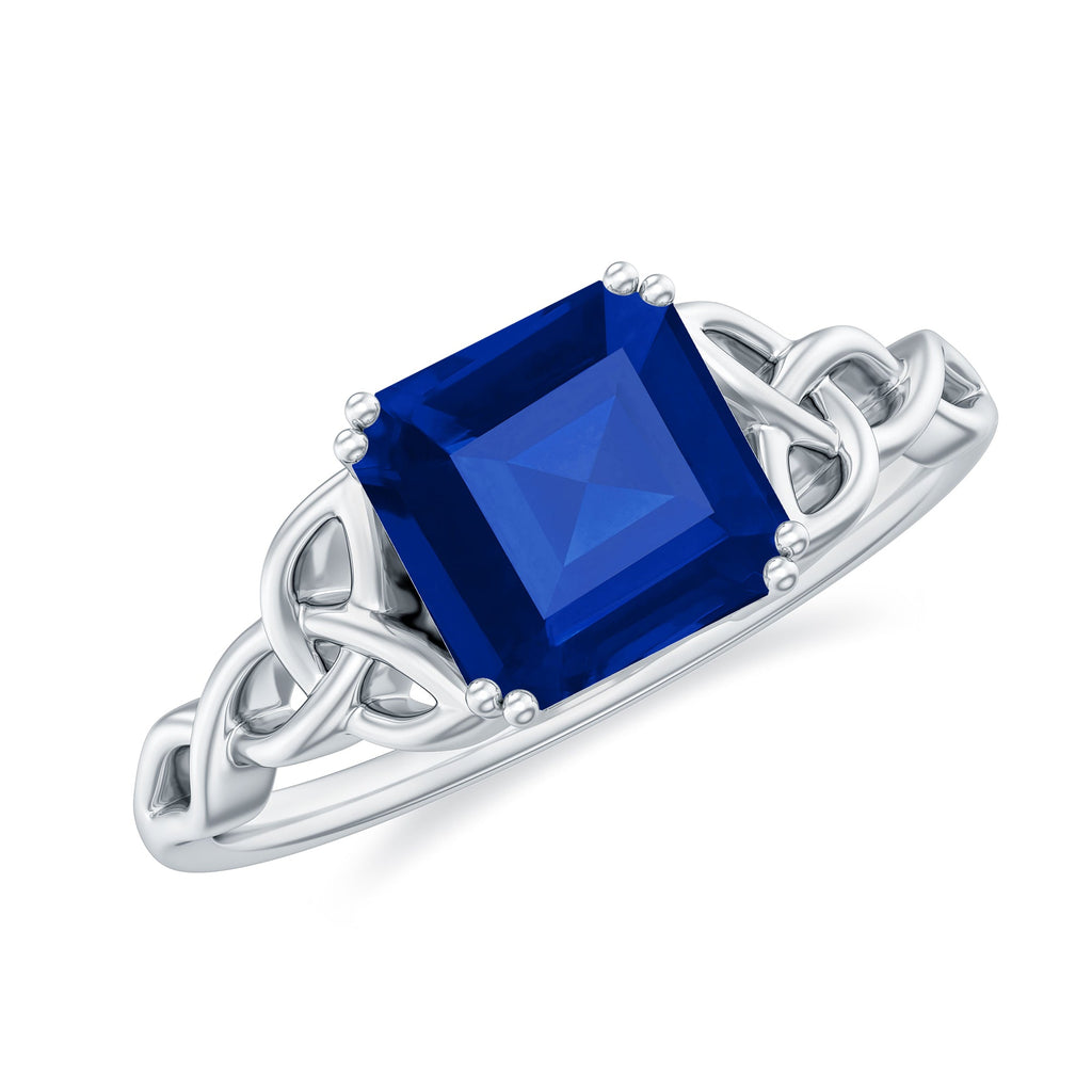 Certified 4.8 Carat Asscher Cut Lab Created Blue Sapphire Celtic Knot Engagement Ring