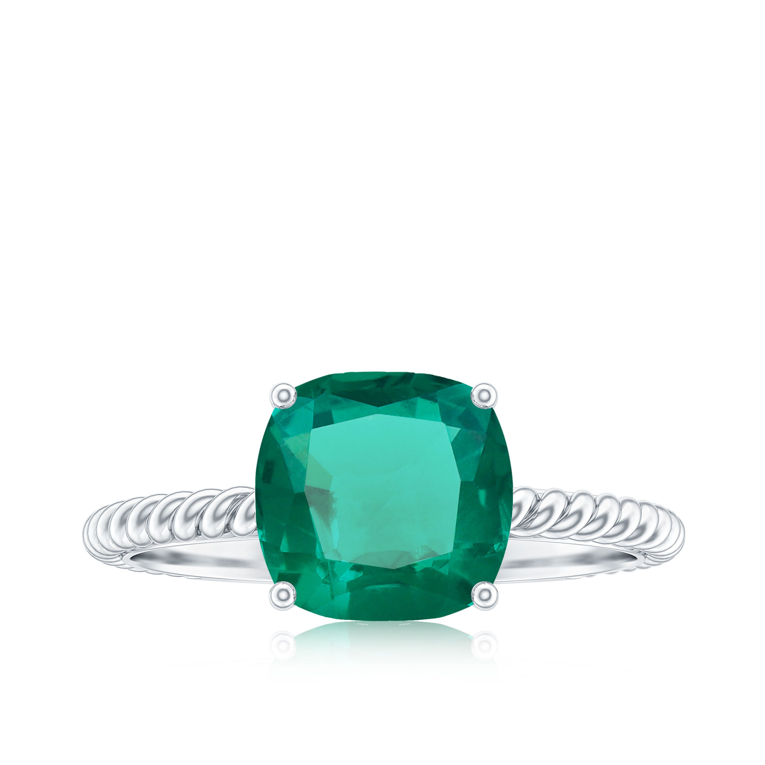 Certified 8 mm Cushion Cut Lab Grown Emerald Ring for Engagement