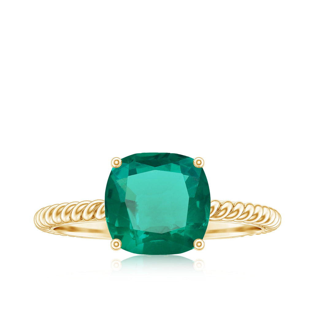 Certified 8 mm Cushion Cut Lab Grown Emerald Ring for Engagement