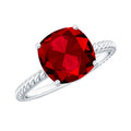Certified 2 Carat Lab Grown Ruby Cushion Cut Engagement Ring with Surprise Diamond