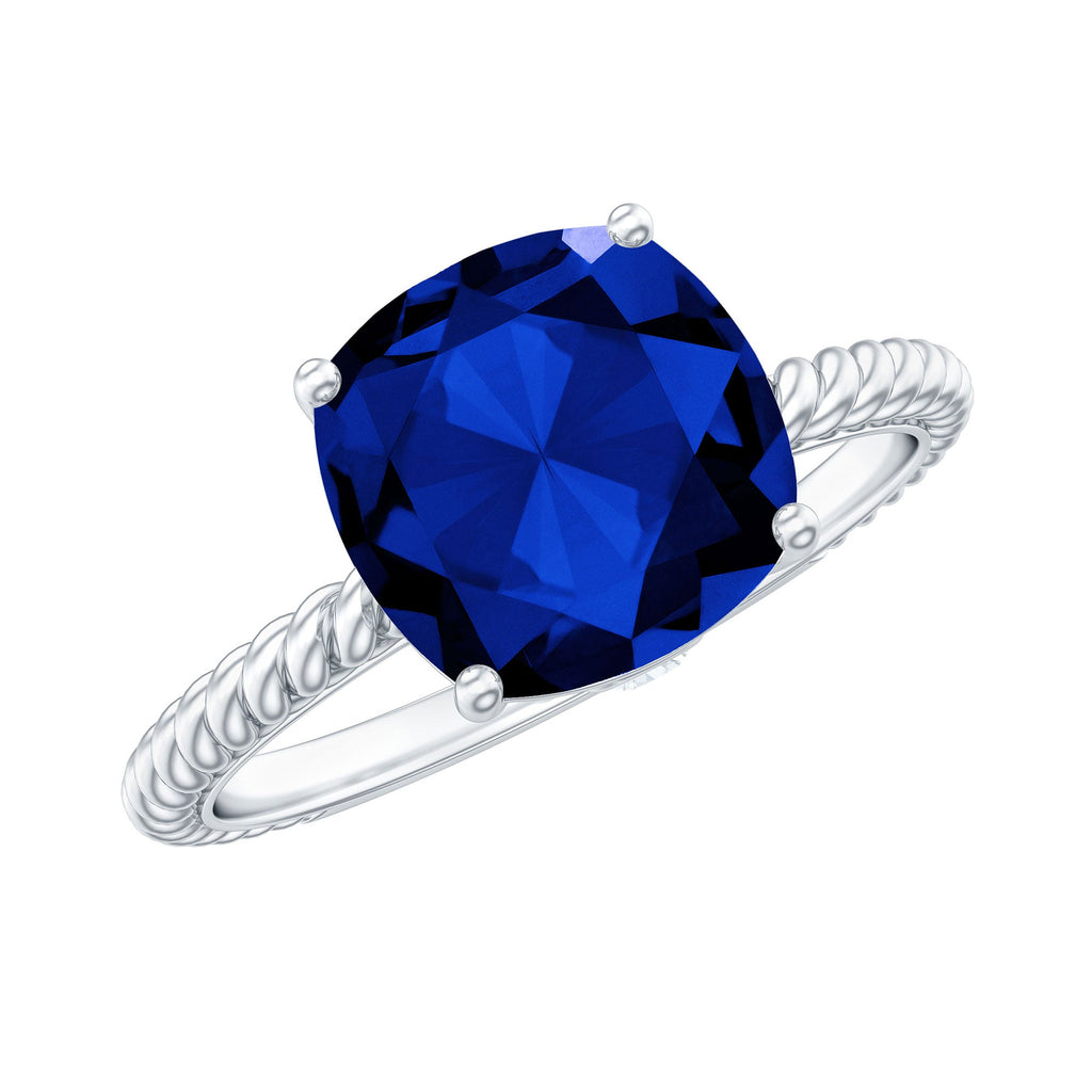 2.7 Carat Cushion Cut Lab Created Blue Sapphire Solitaire Engagement Ring