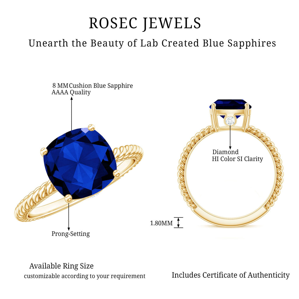 2.7 Carat Cushion Cut Lab Created Blue Sapphire Solitaire Engagement Ring