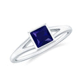 Princess Cut 4MM Blue Sapphire Solitaire Promise Ring in Split Shank