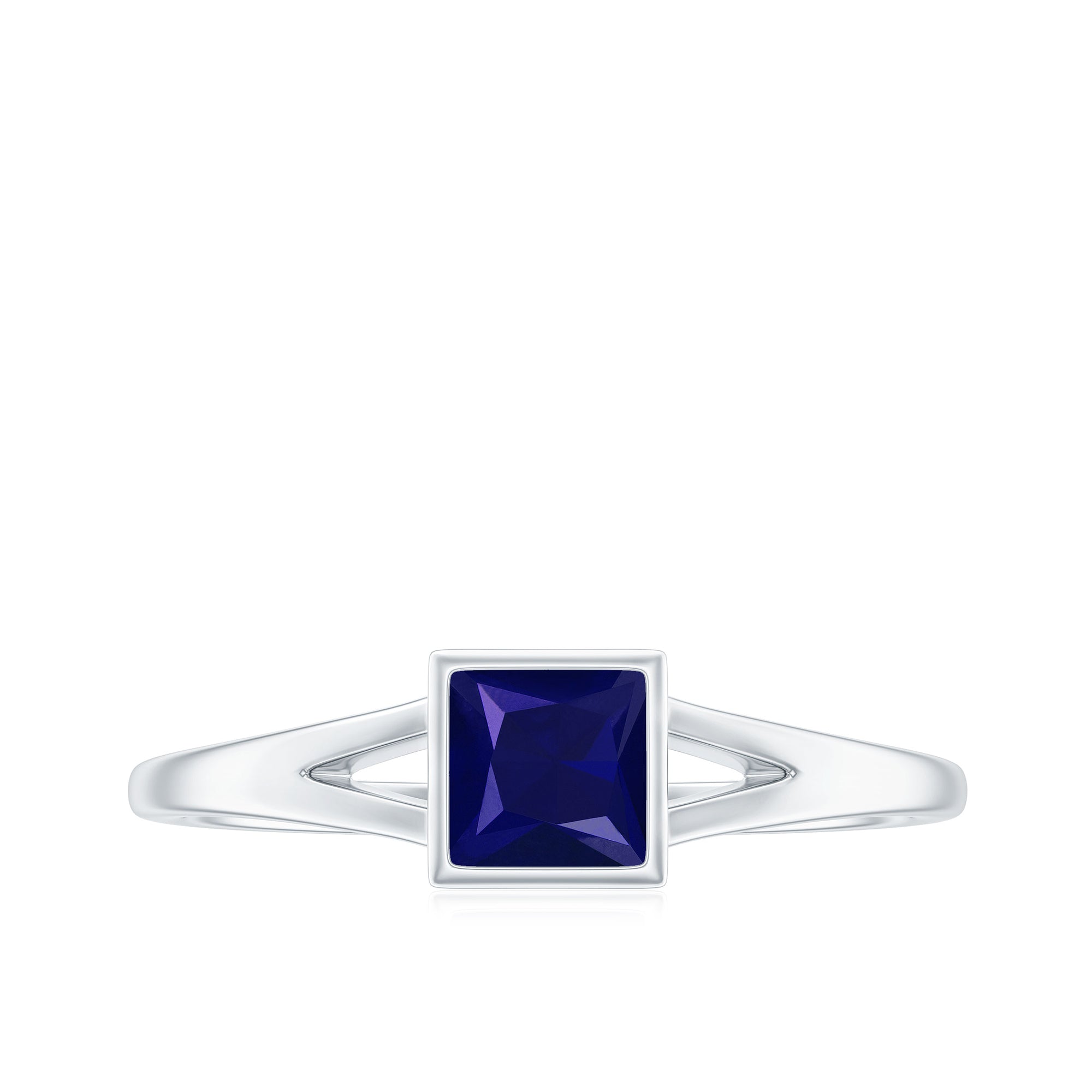 Princess Cut 4MM Blue Sapphire Solitaire Promise Ring in Split Shank