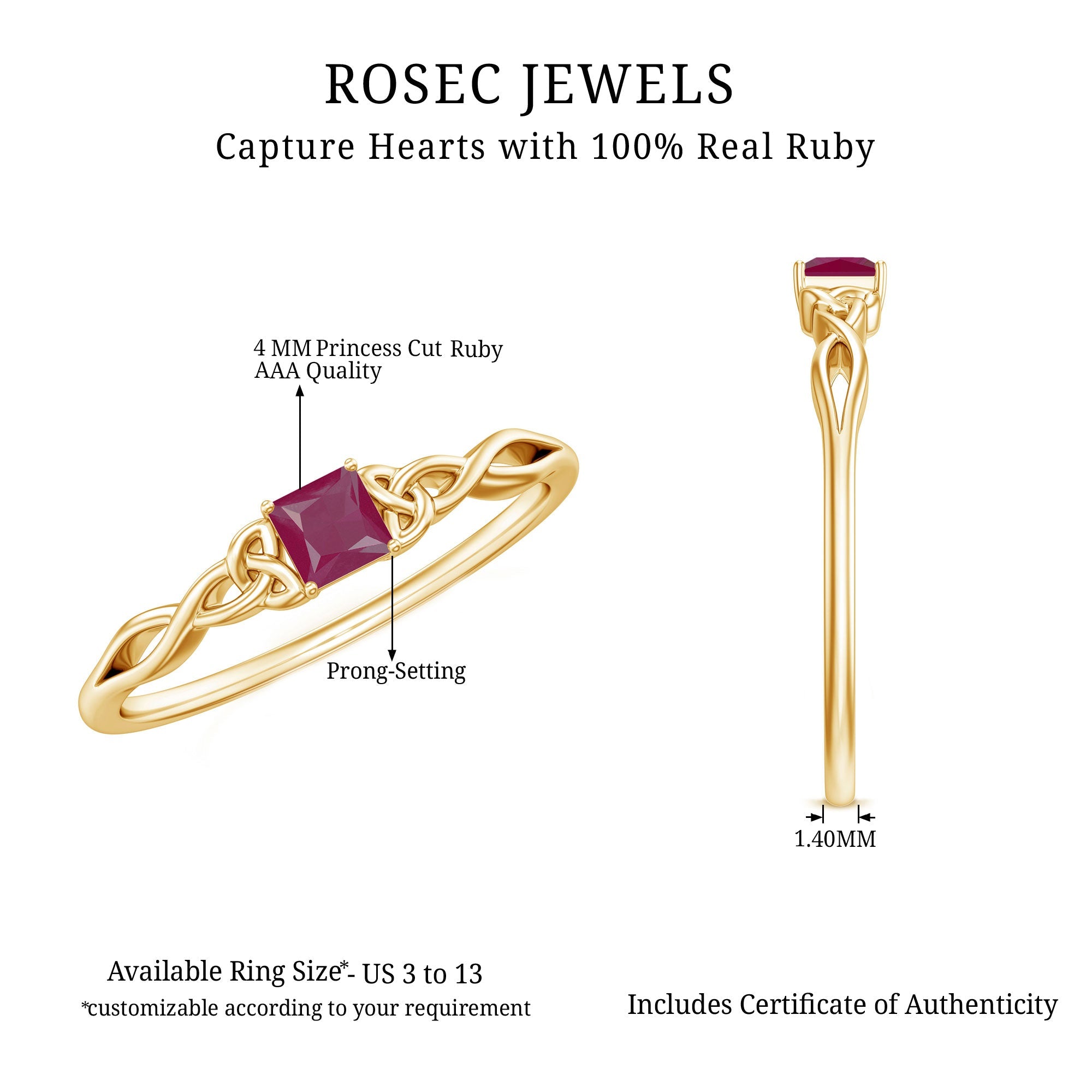 Natural Princess Cut Ruby Irish Promise Ping