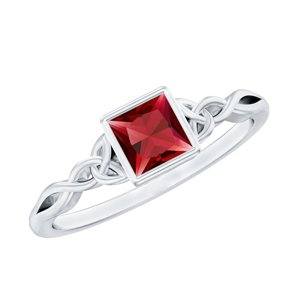 Certified 1.5 Carat Lab Grown Ruby Princess Cut Promise Ring with Celtic Knot