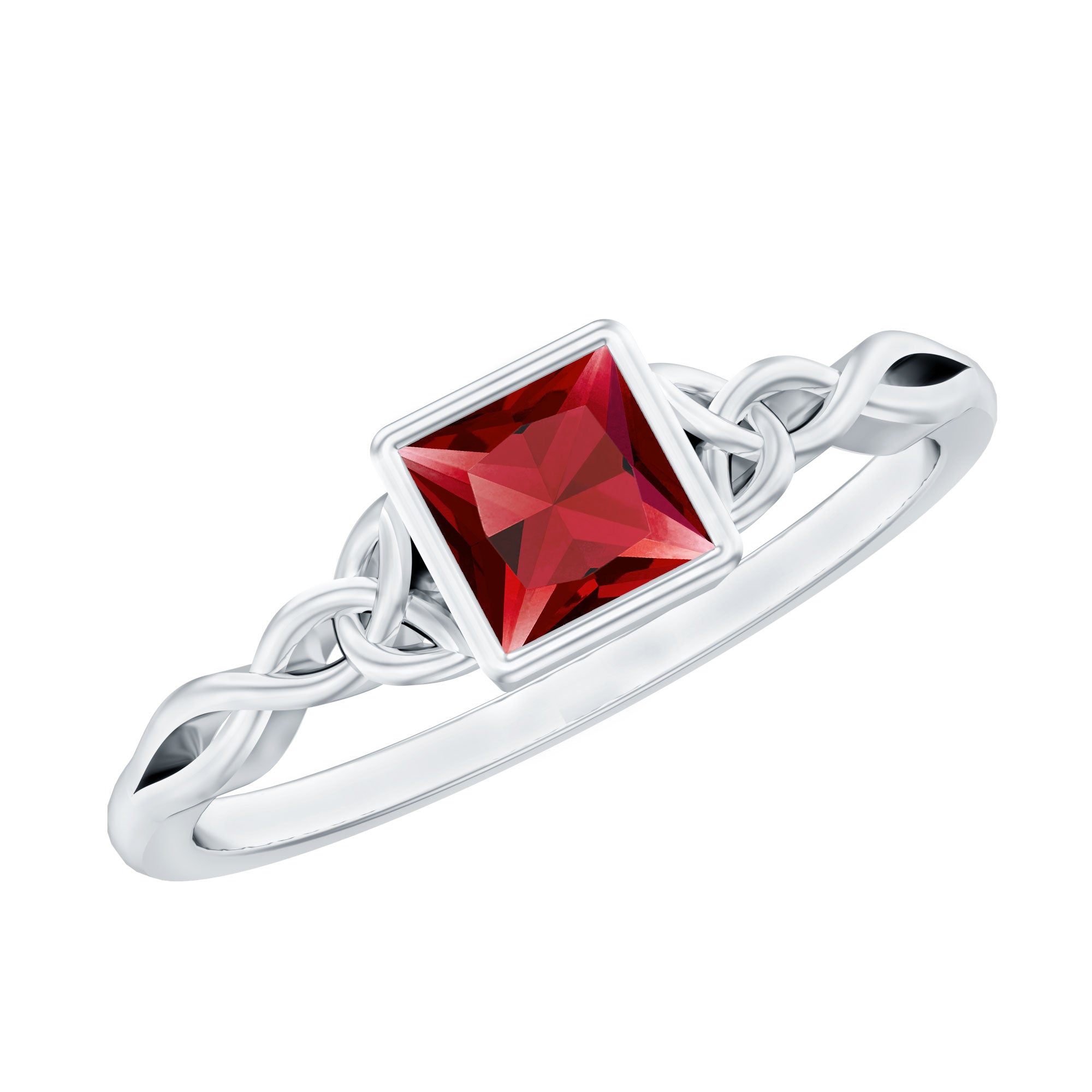Certified 1.5 Carat Lab Grown Ruby Princess Cut Promise Ring with Celtic Knot
