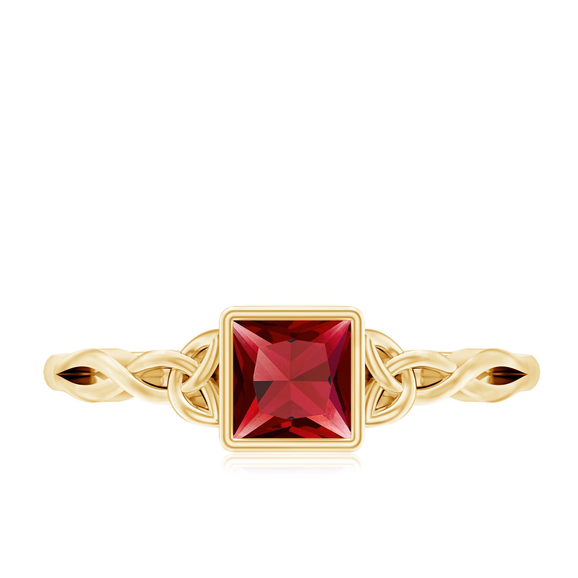Certified 1.5 Carat Lab Grown Ruby Princess Cut Promise Ring with Celtic Knot