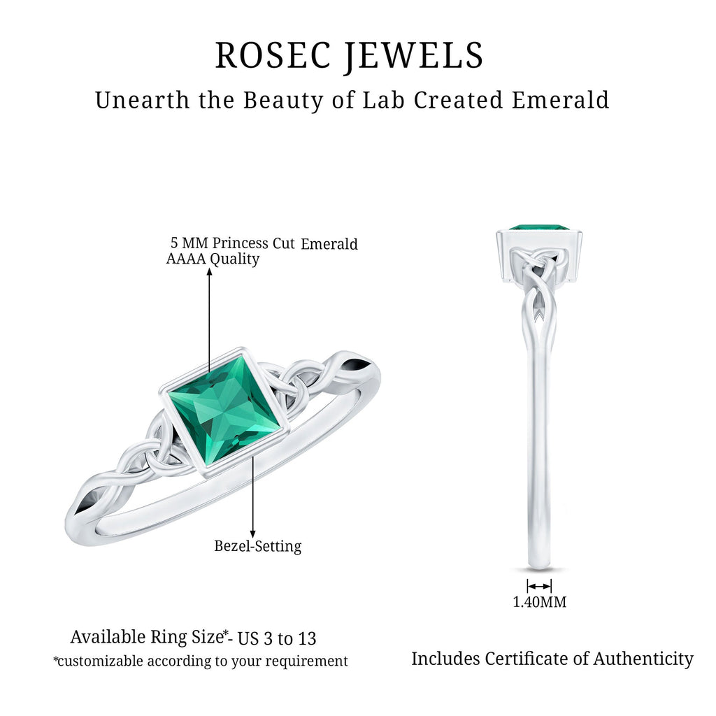 Certified Princess Cut Lab Grown Emerald Celtic Promise Ring