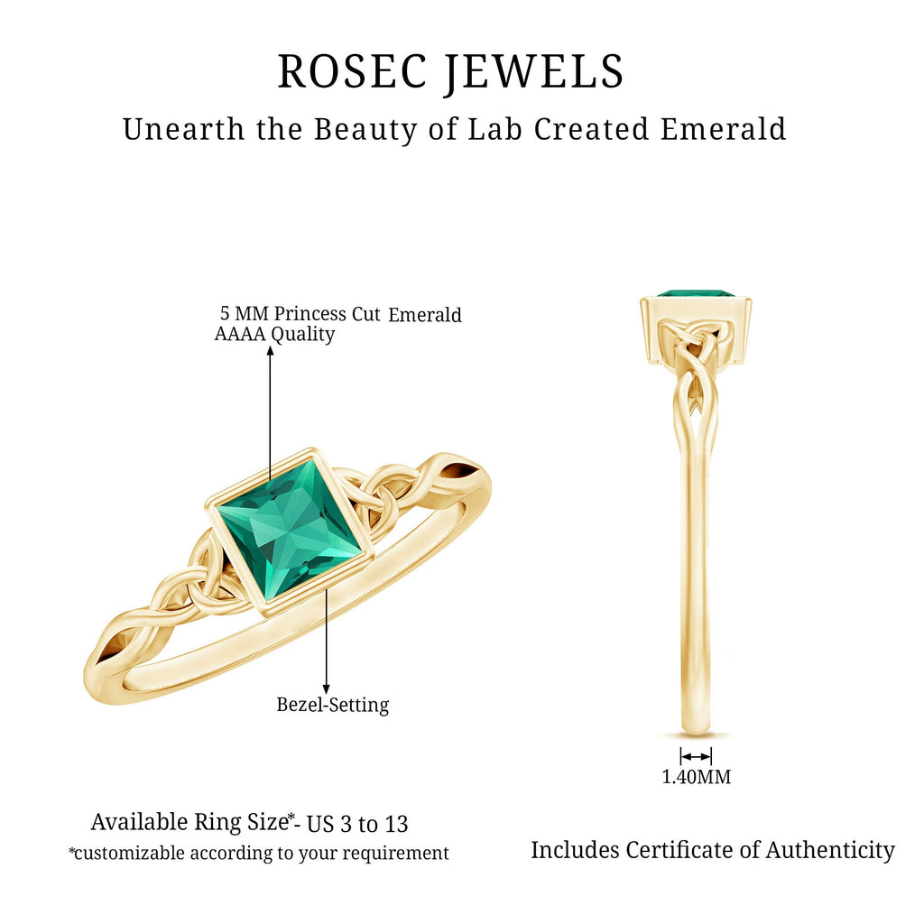 Certified Princess Cut Lab Grown Emerald Celtic Promise Ring