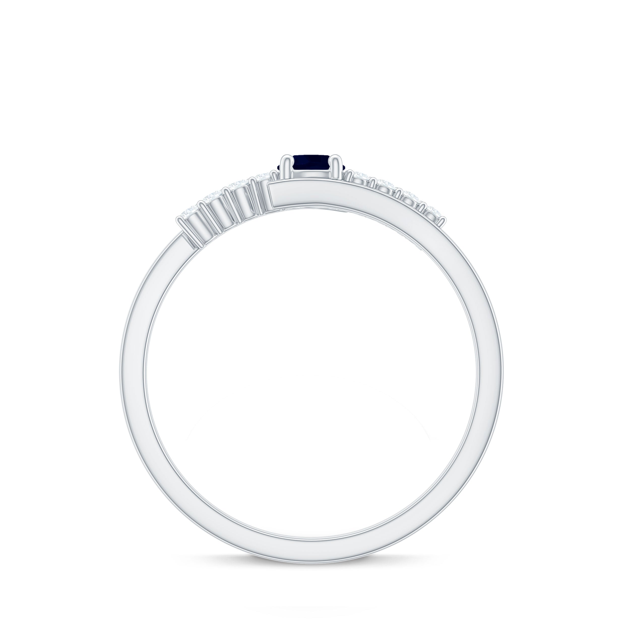 Real Blue Sapphire Promise Ring with Diamond Bypass Shank