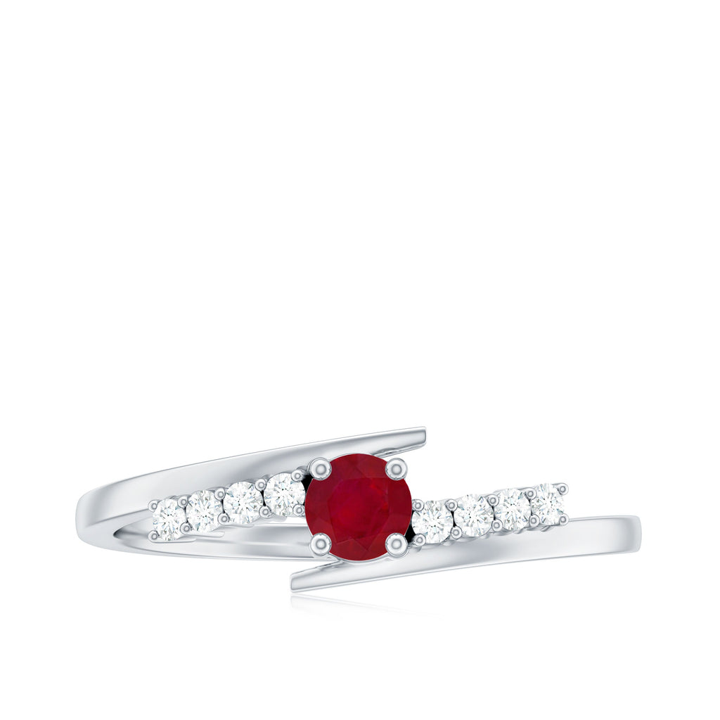 Natural Ruby Promise Ring with Diamond Bypass Shank