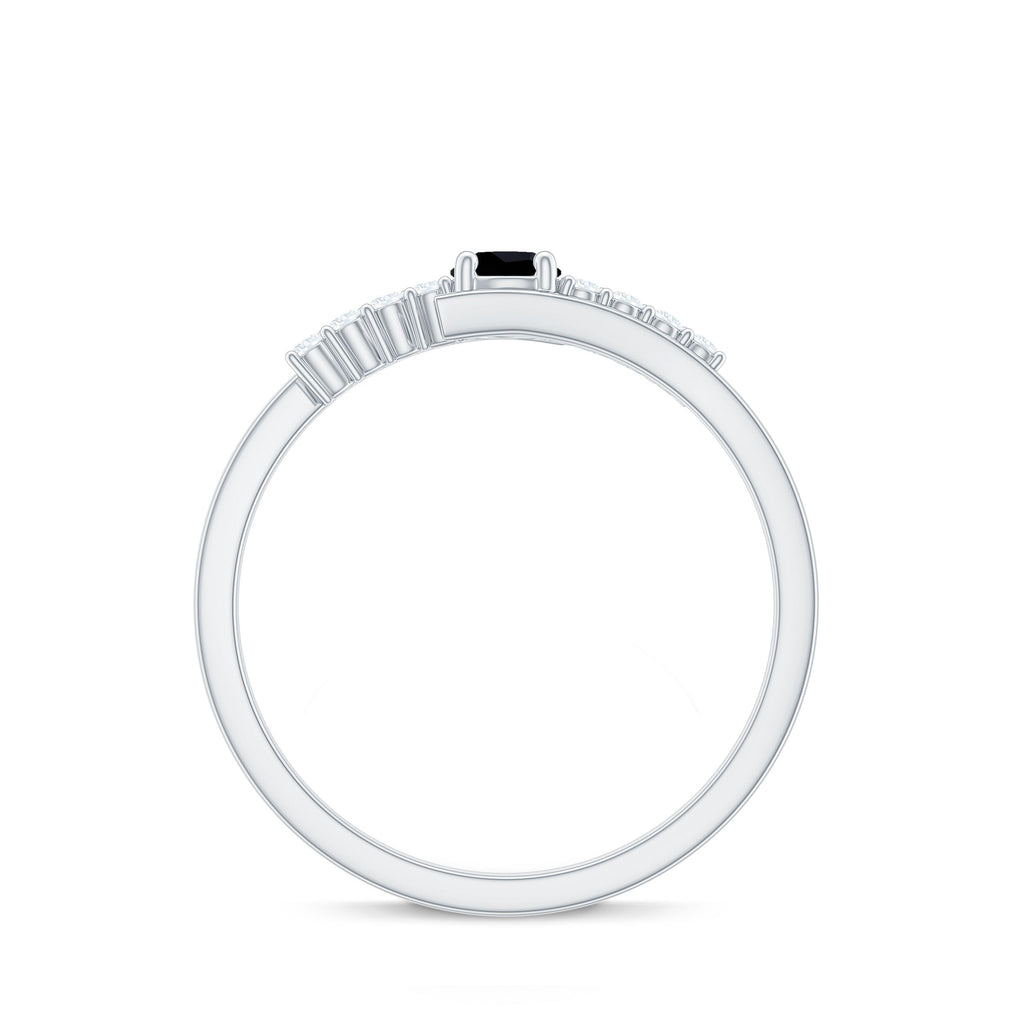 4mm Round Black Onyx Minimal Promise Ring with Diamond