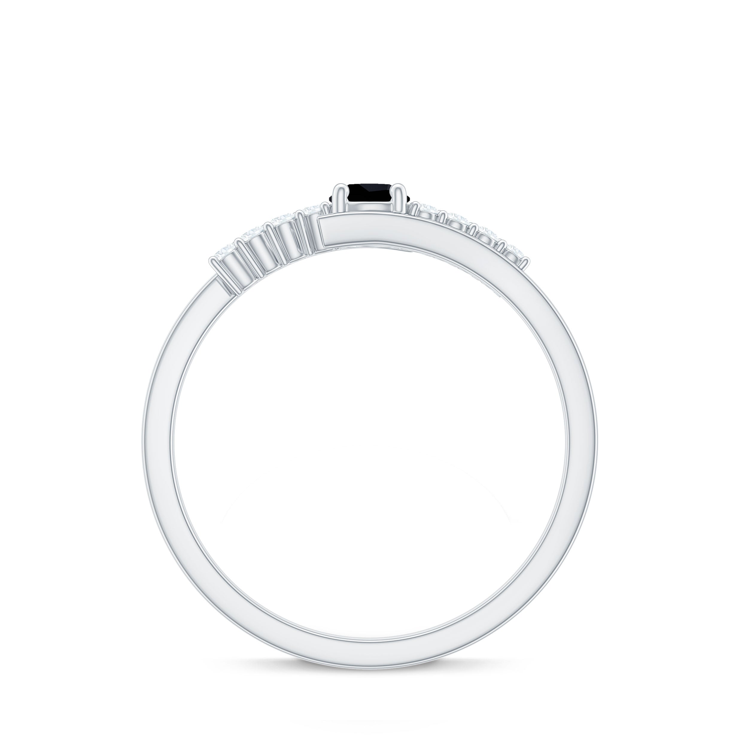 4mm Round Black Onyx Minimal Promise Ring with Diamond