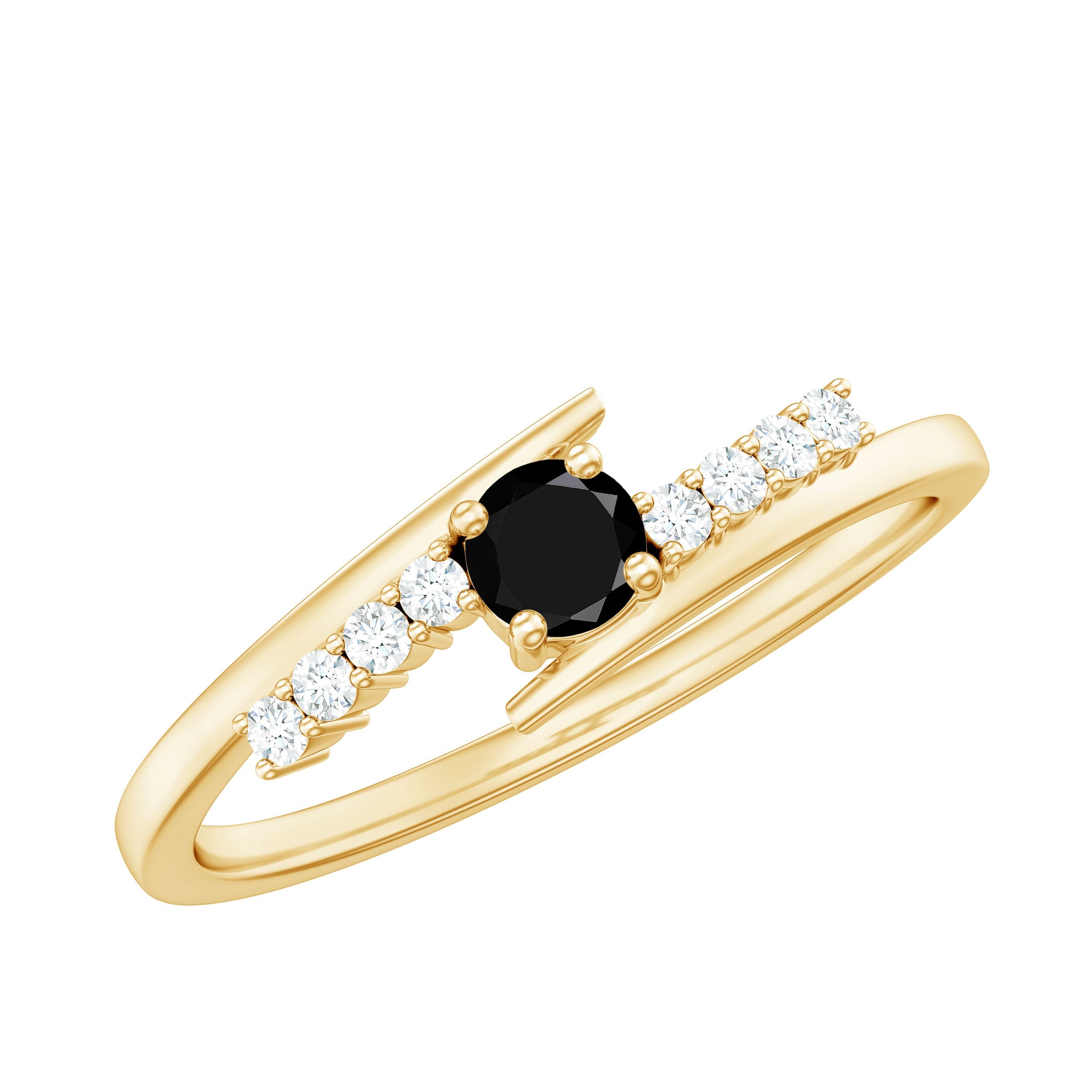 4mm Round Black Onyx Minimal Promise Ring with Diamond