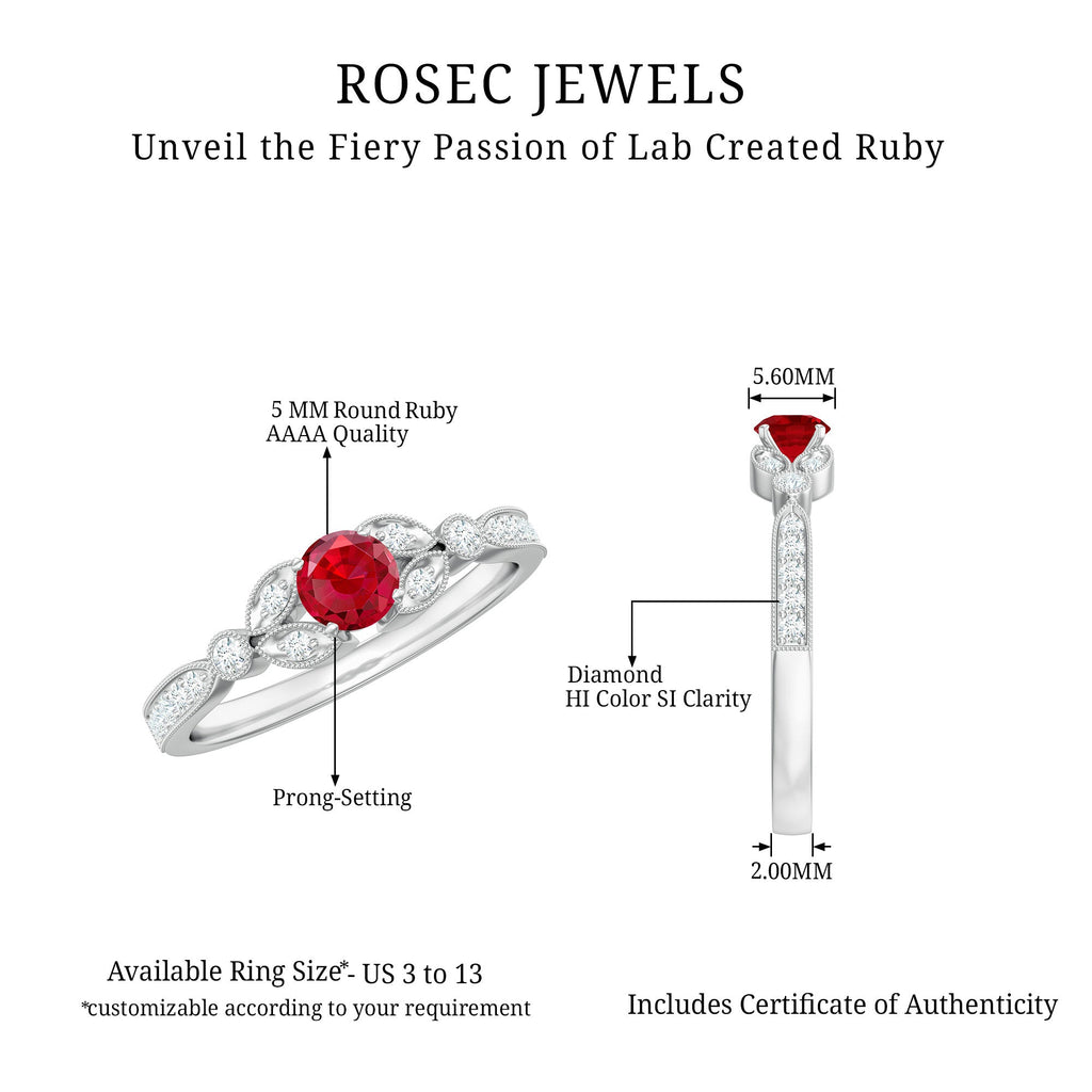 Lab-Lab Grown Ruby and Diamond Minimal Promise Ring