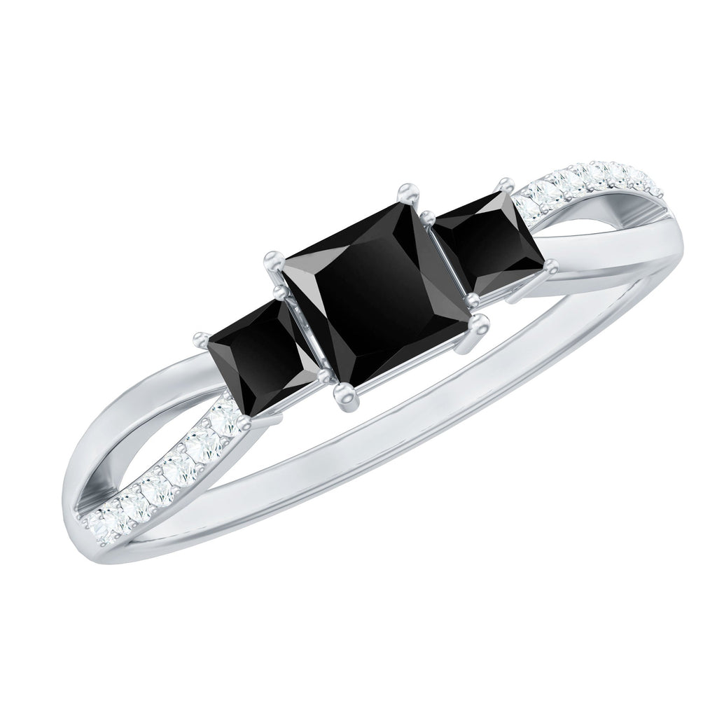 Certified Lab Grown Black Diamond 3 Stone Engagement Ring with White Diamond