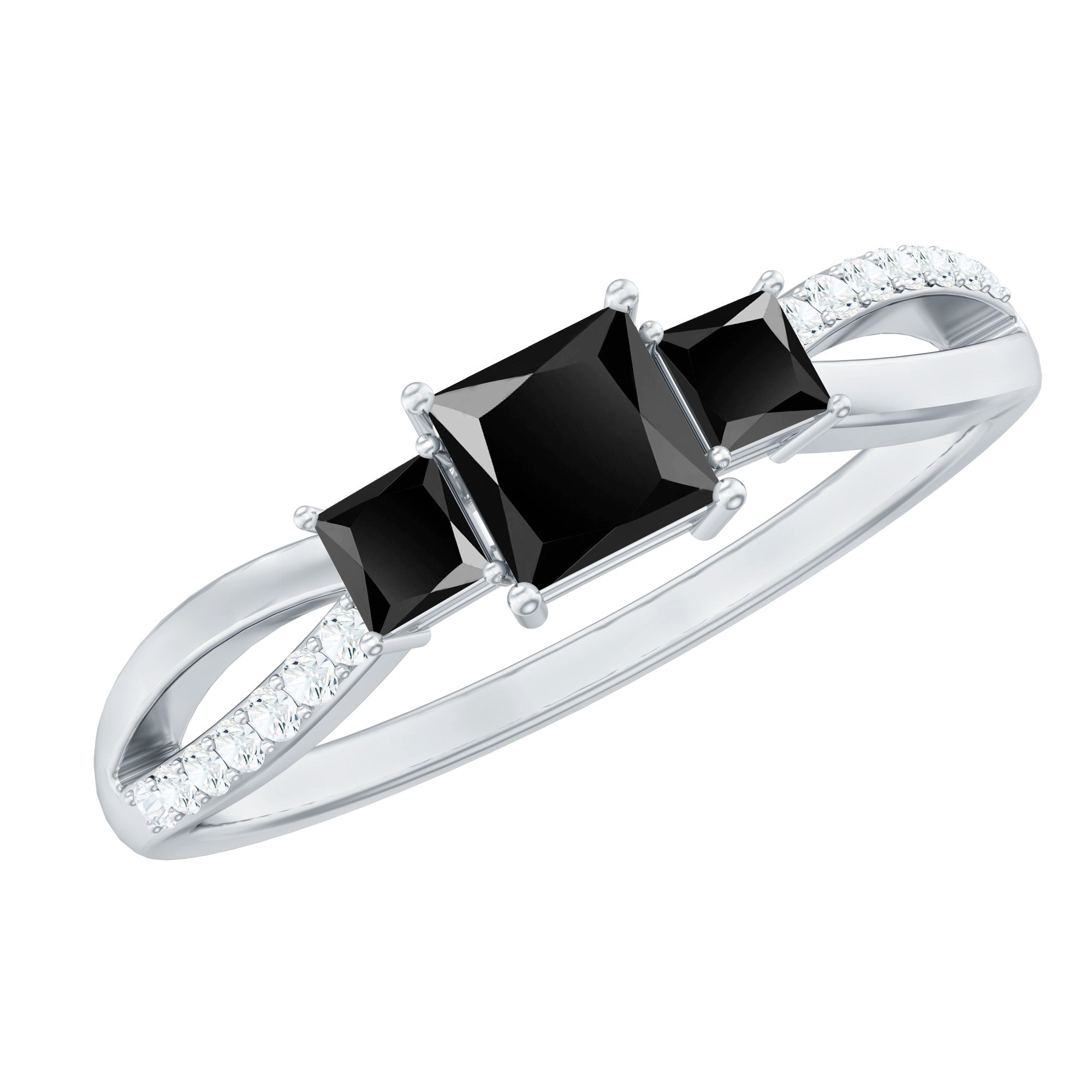 Certified Lab Grown Black Diamond 3 Stone Engagement Ring with White Diamond