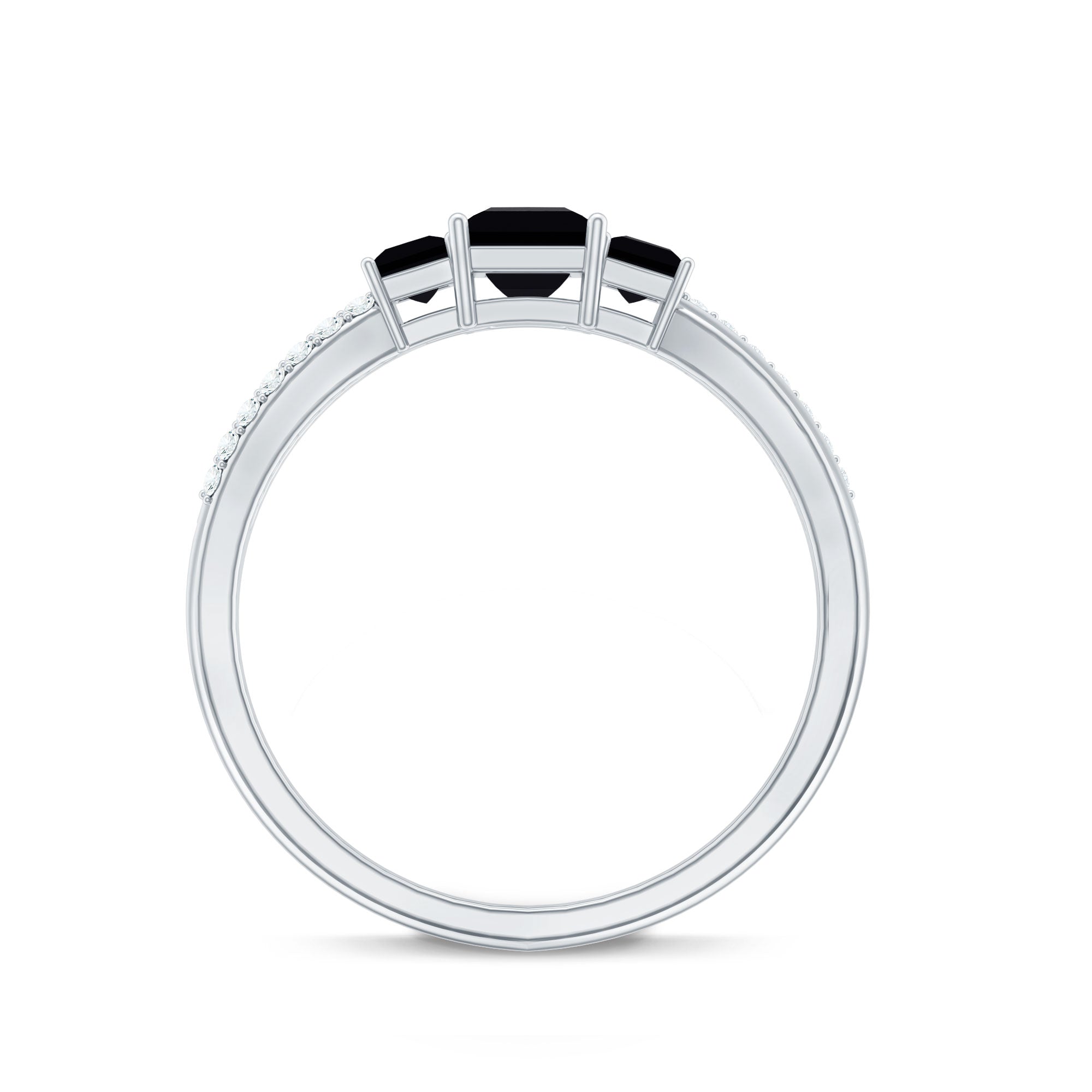 Certified Lab Grown Black Diamond 3 Stone Engagement Ring with White Diamond
