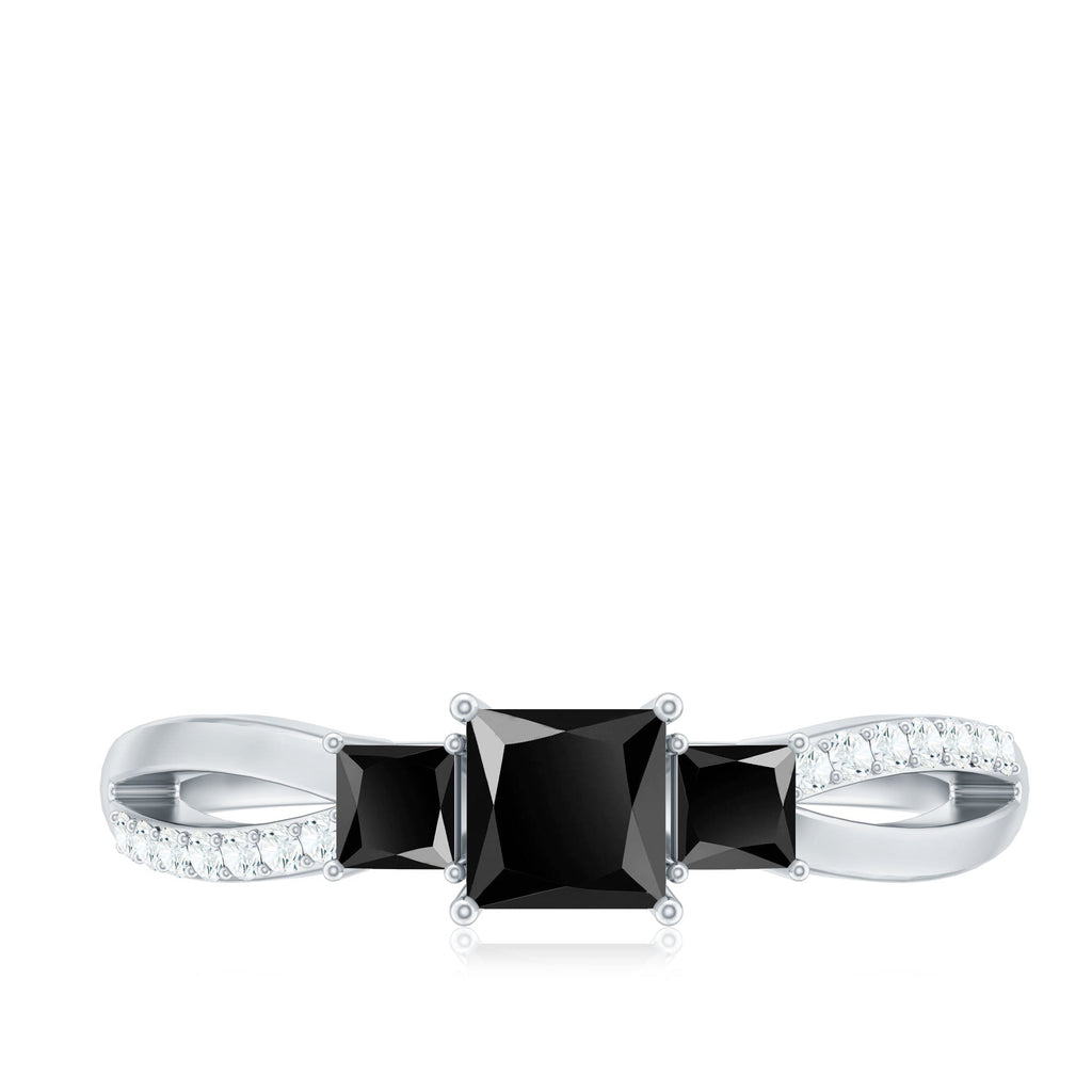 Certified Lab Grown Black Diamond 3 Stone Engagement Ring with White Diamond