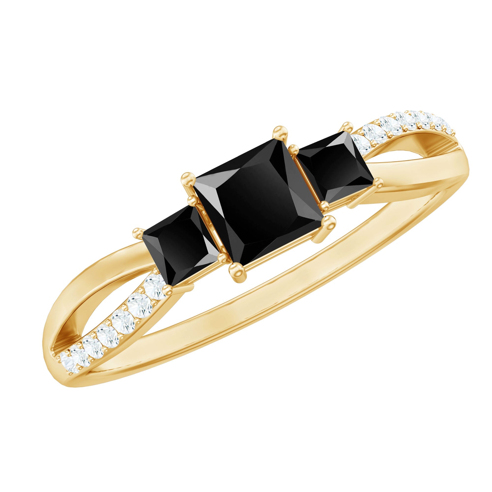 Certified Lab Grown Black Diamond 3 Stone Engagement Ring with White Diamond