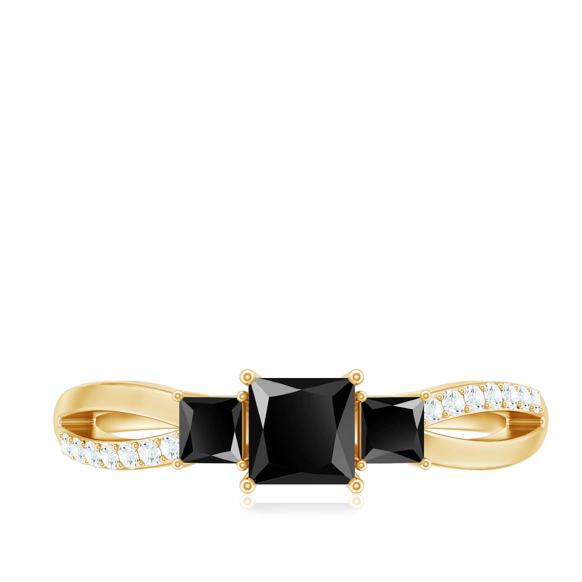 Certified Lab Grown Black Diamond 3 Stone Engagement Ring with White Diamond