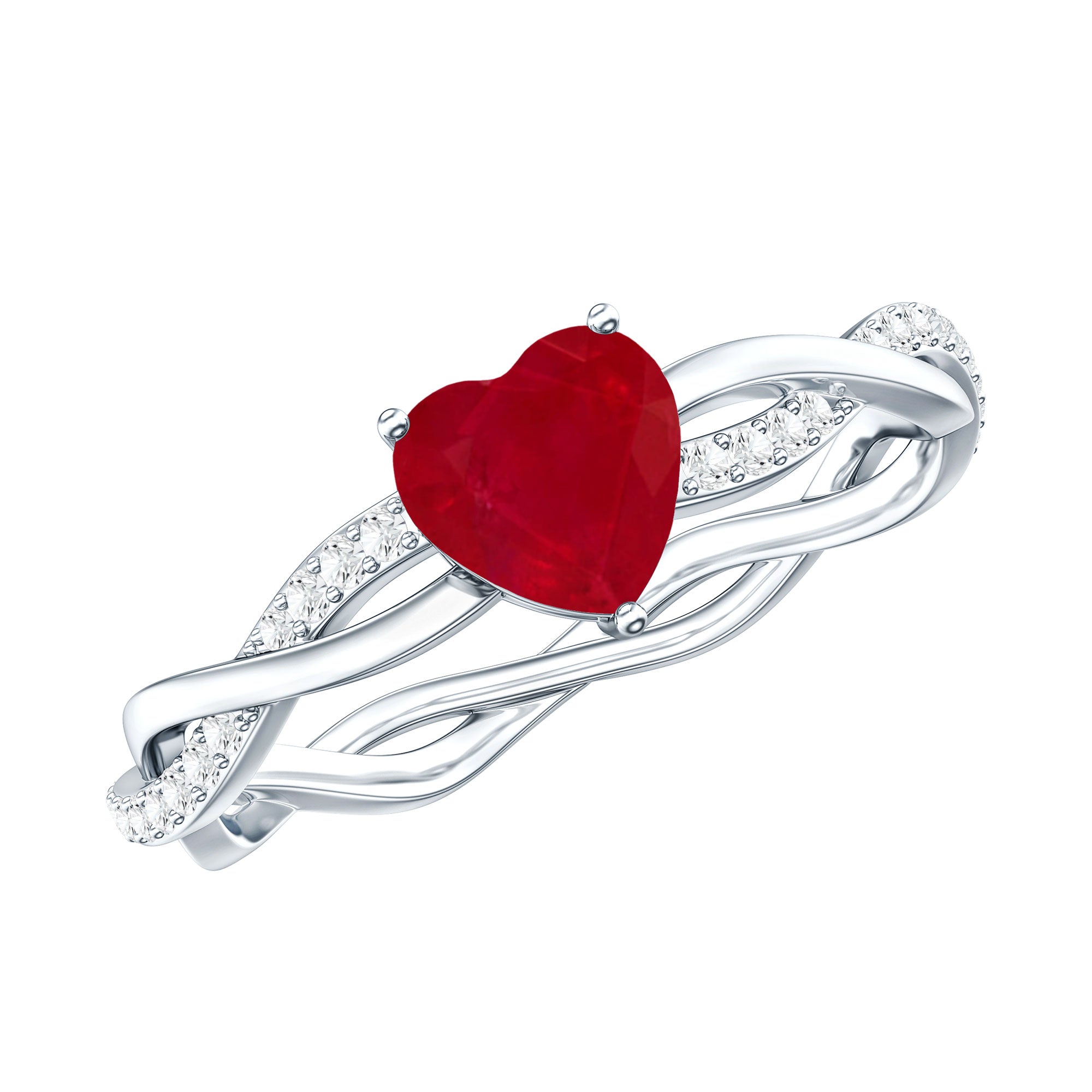Natural 0.6 Carat Ruby Heart Engagement Ring with Diamond Braided Shank