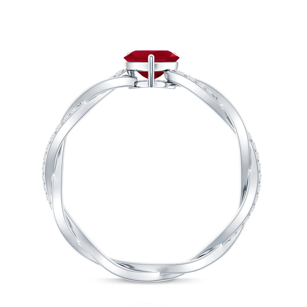 Natural 0.6 Carat Ruby Heart Engagement Ring with Diamond Braided Shank