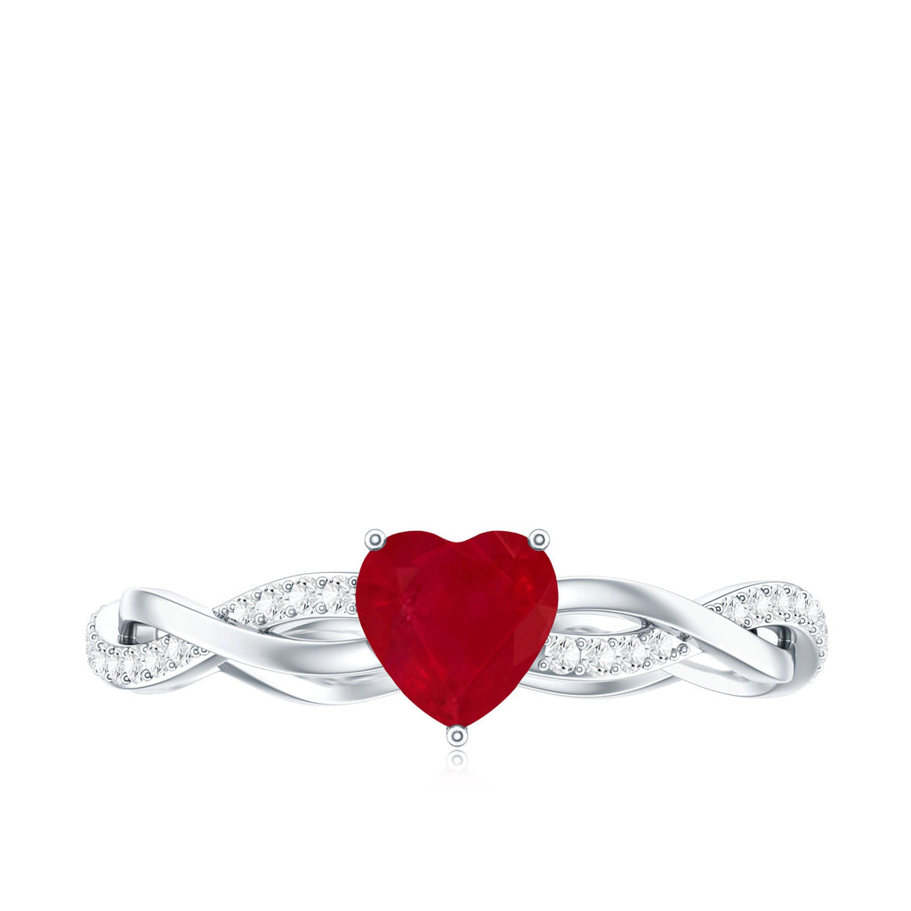 Natural 0.6 Carat Ruby Heart Engagement Ring with Diamond Braided Shank