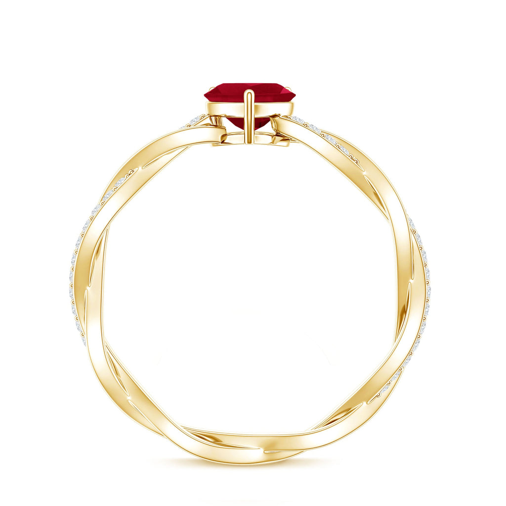 Natural 0.6 Carat Ruby Heart Engagement Ring with Diamond Braided Shank