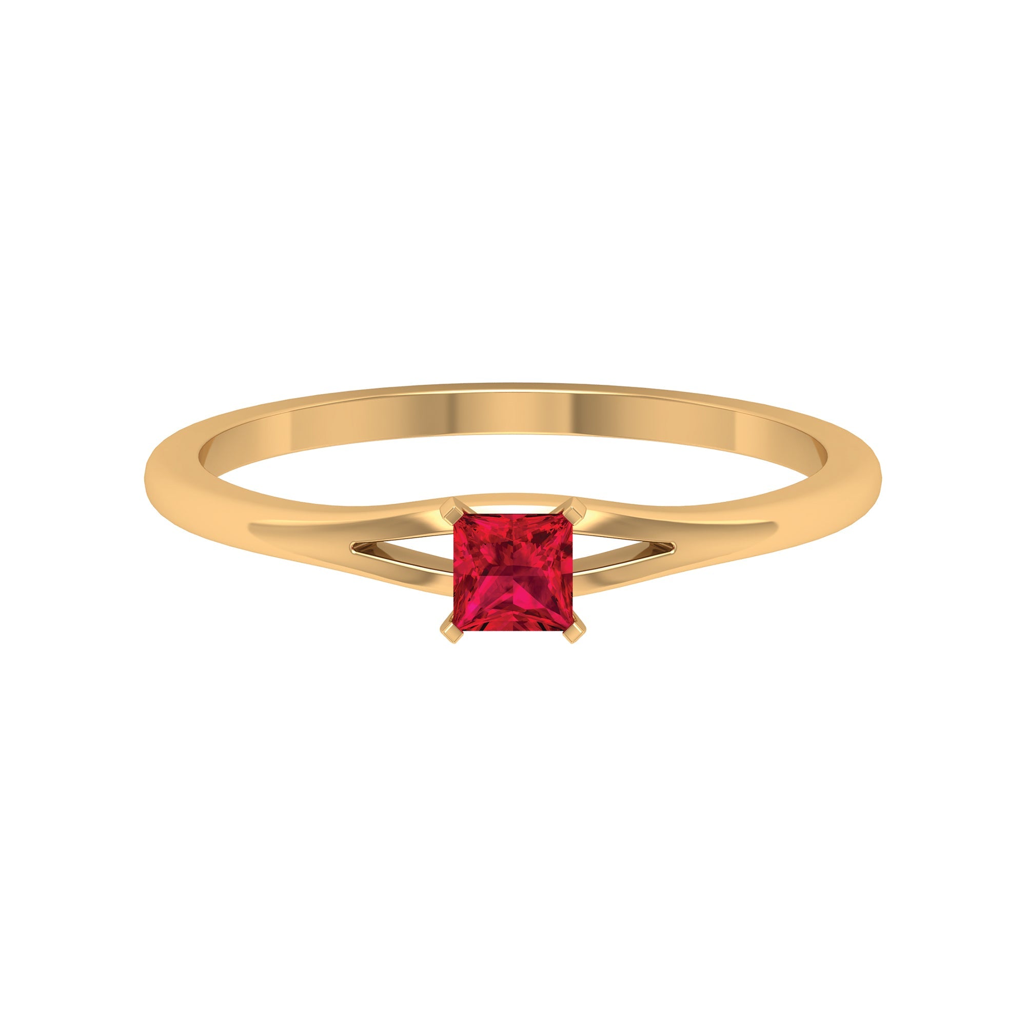 Natural Half Carat Princess Cut Ruby Promise Ring with Split Shank