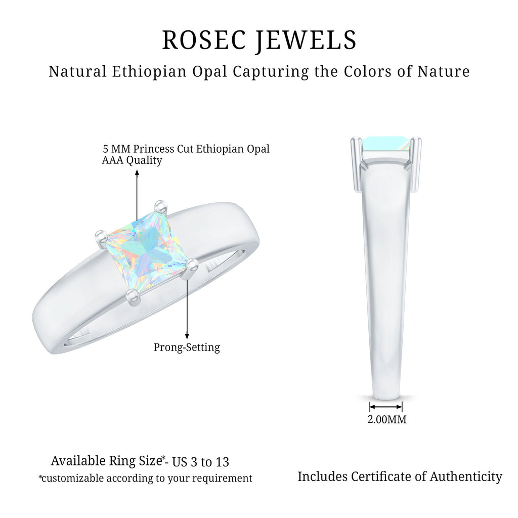 Certified Real Ethiopian Rainbow Opal Princess Cut Engagement Ring