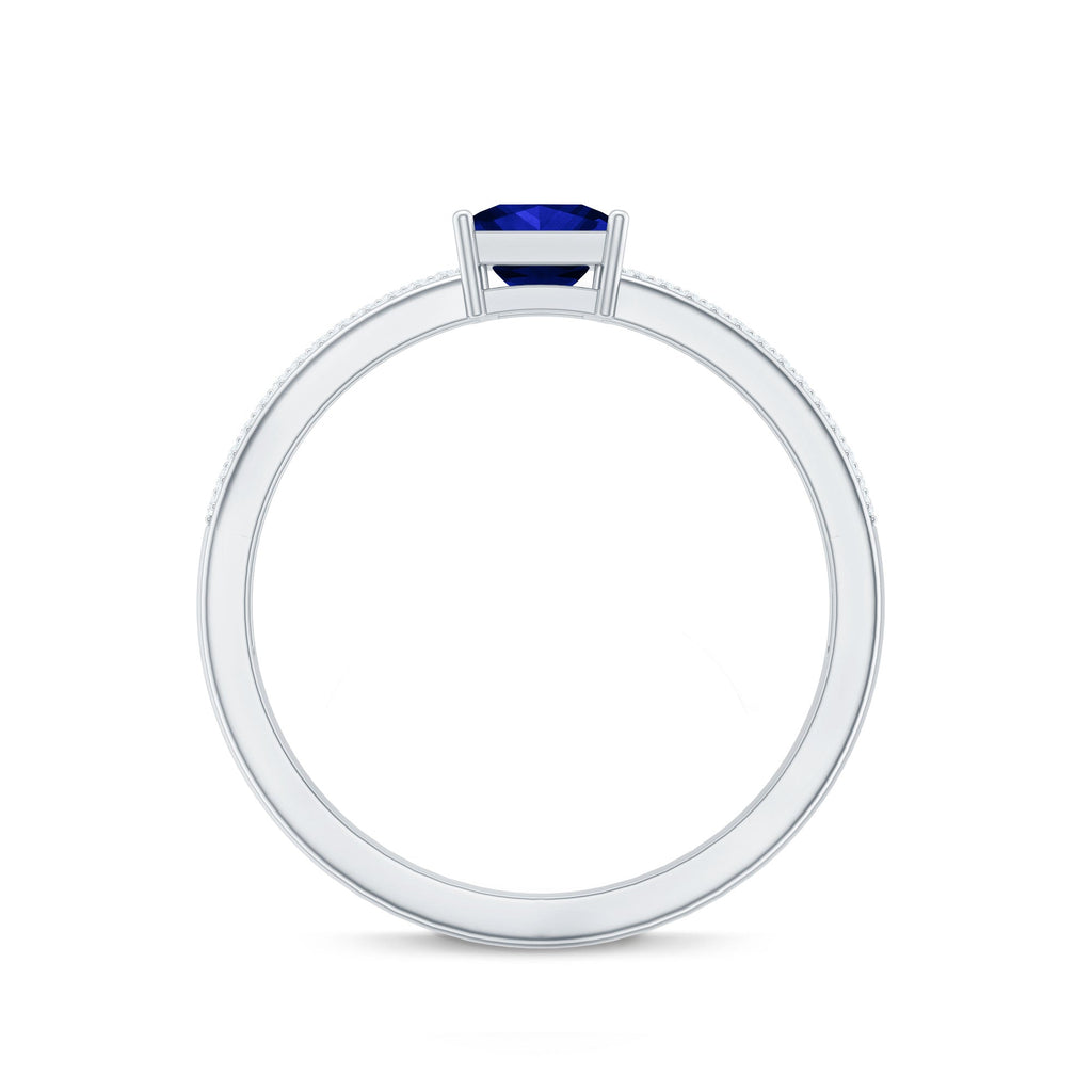 5mm Princess Cut Lab Created Blue Sapphire Promise Ring with Diamond