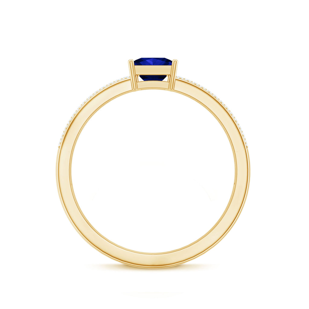 5mm Princess Cut Lab Created Blue Sapphire Promise Ring with Diamond