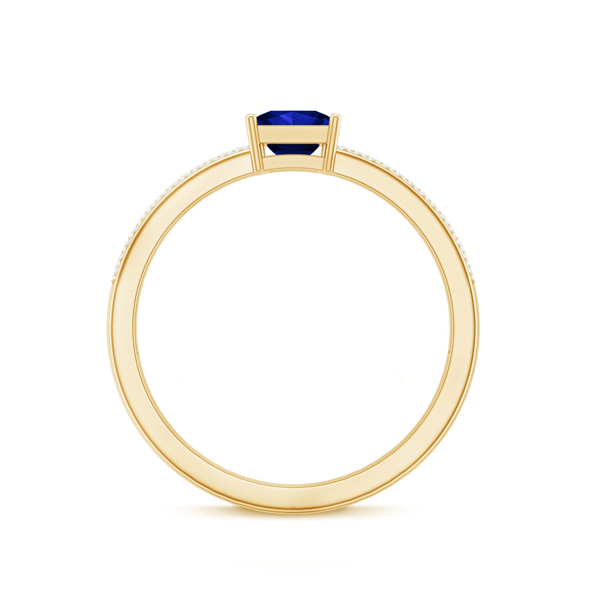5mm Princess Cut Lab Created Blue Sapphire Promise Ring with Diamond