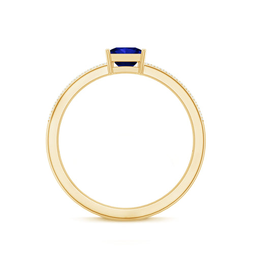 0.7 Carat Princess Cut Lab Created Blue Sapphire Engagement Ring with Diamond