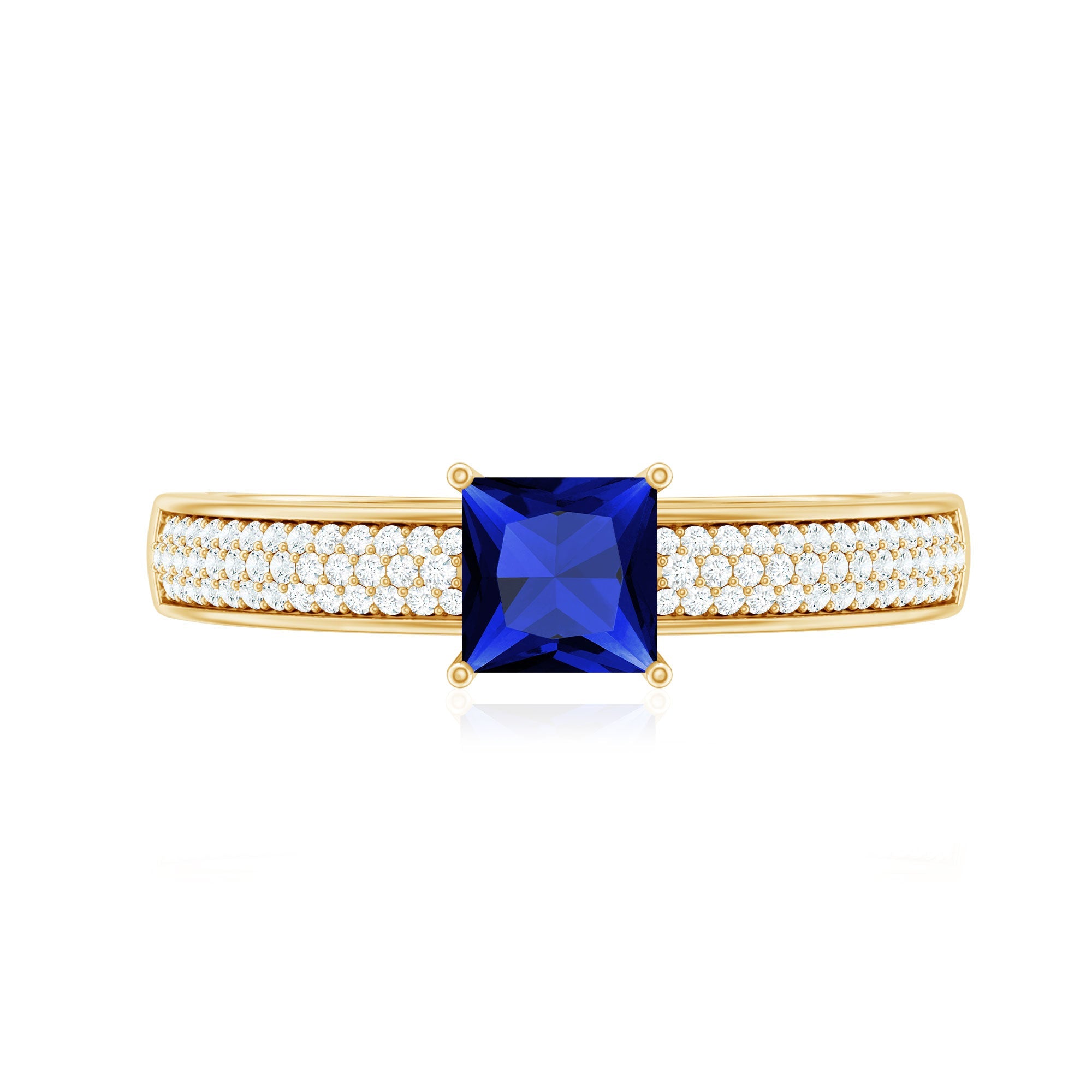 5mm Princess Cut Lab Created Blue Sapphire Promise Ring with Diamond