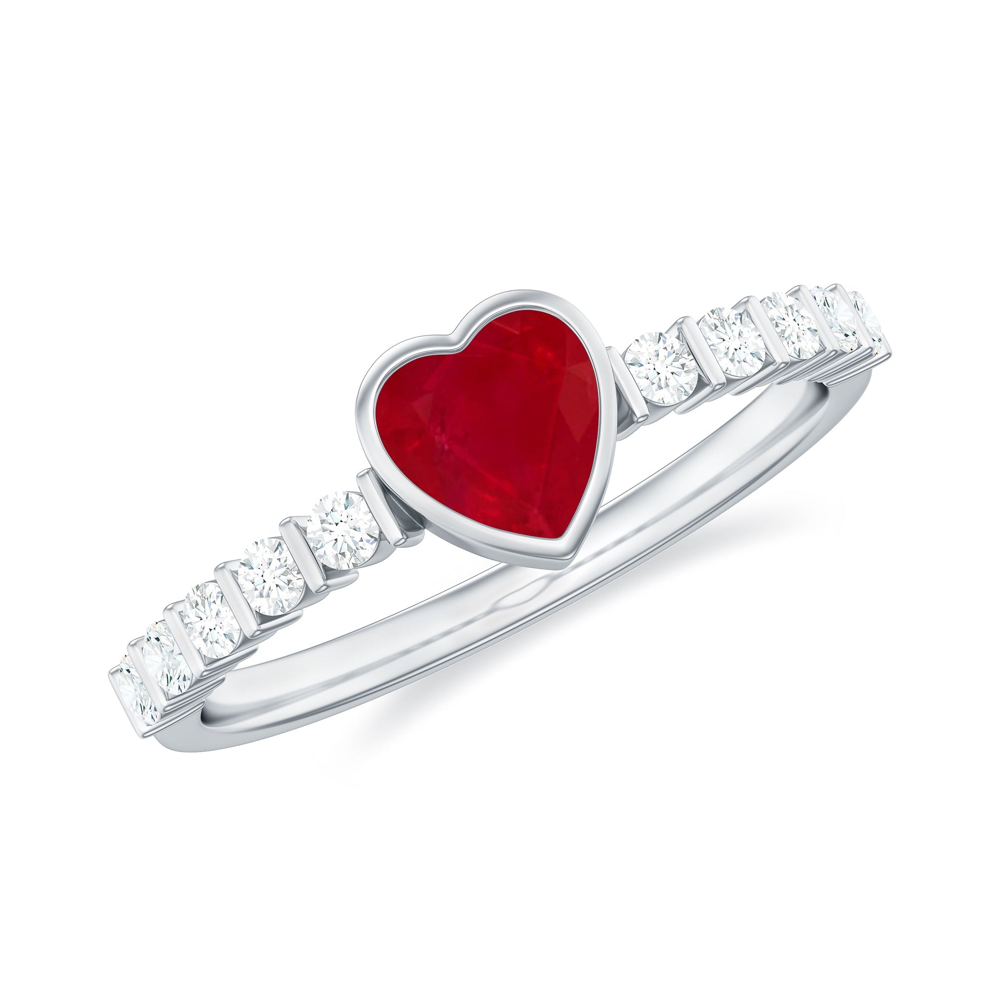Real 0.6 Carat Ruby Heart Promise Ring with Diamond