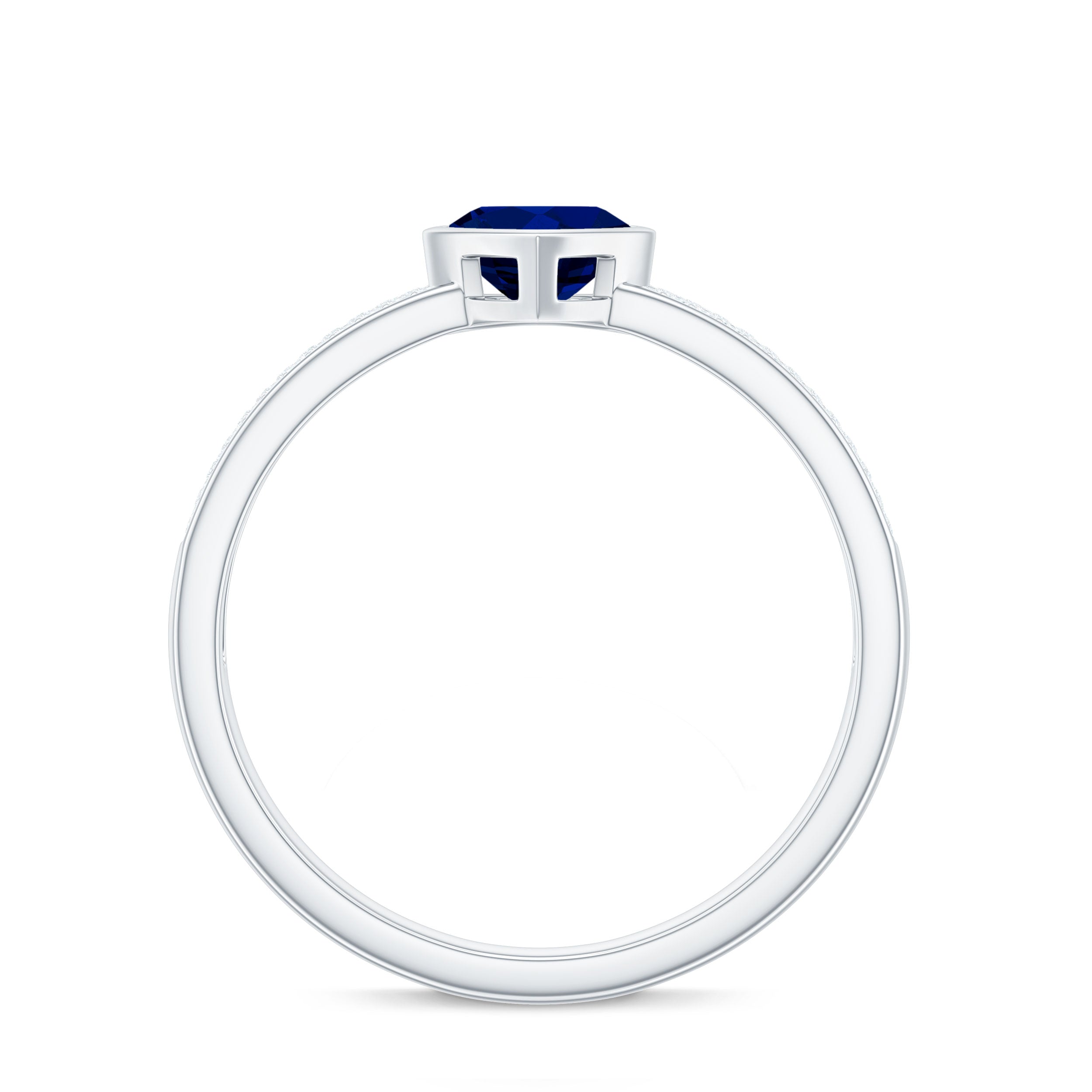 1 CT Blue Sapphire Heart Solitaire Engagement Ring with Pave Diamond