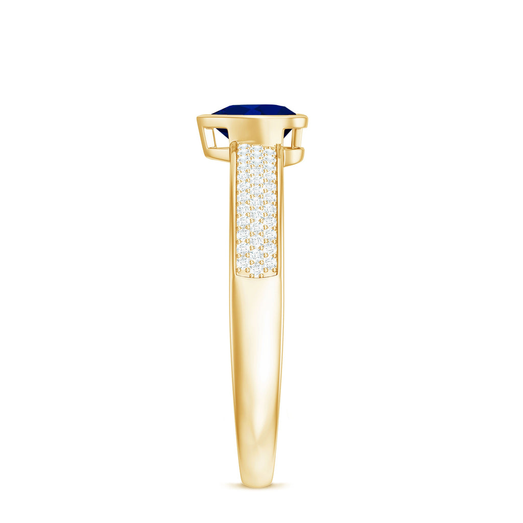 1 CT Blue Sapphire Heart Solitaire Engagement Ring with Pave Diamond