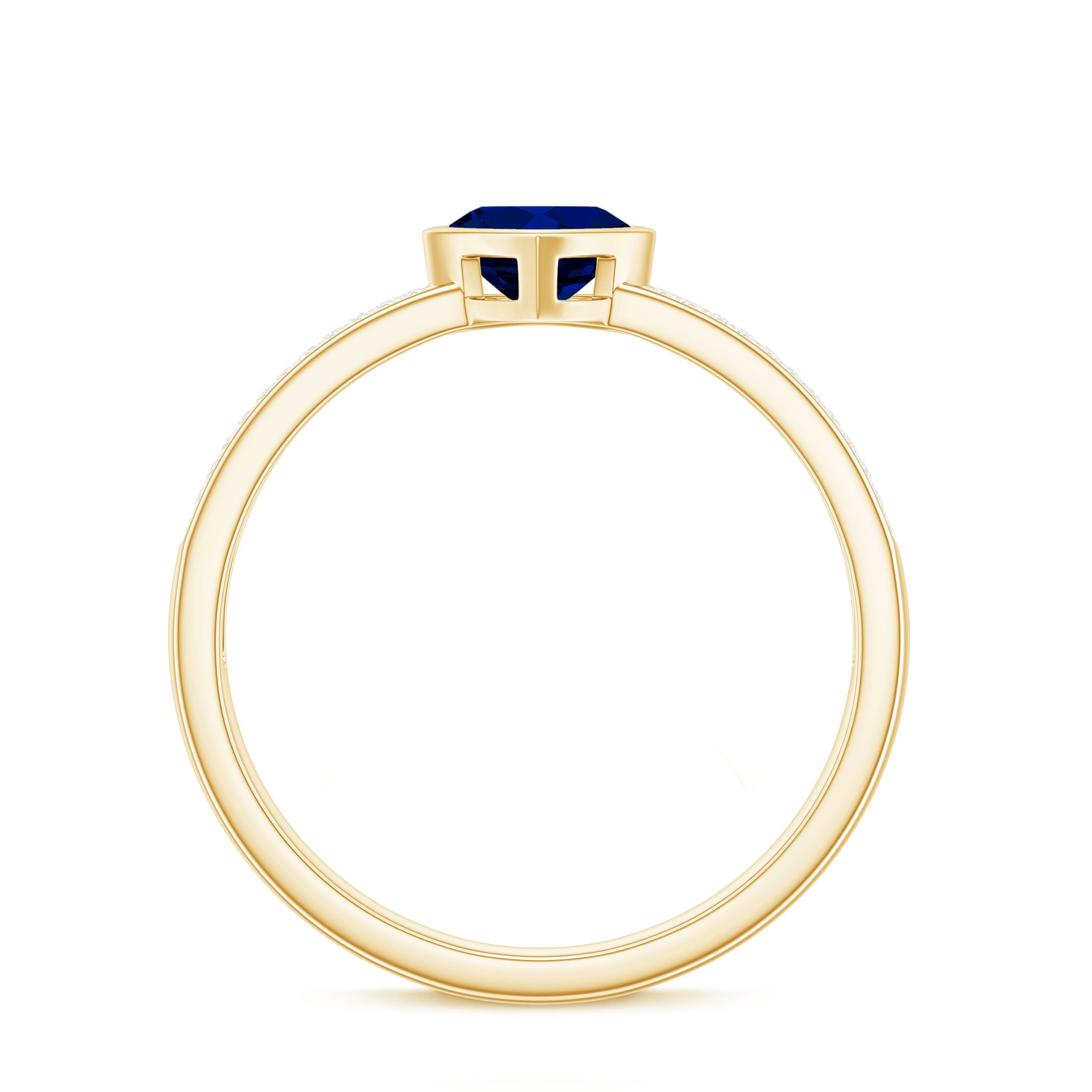 1 CT Blue Sapphire Heart Solitaire Engagement Ring with Pave Diamond