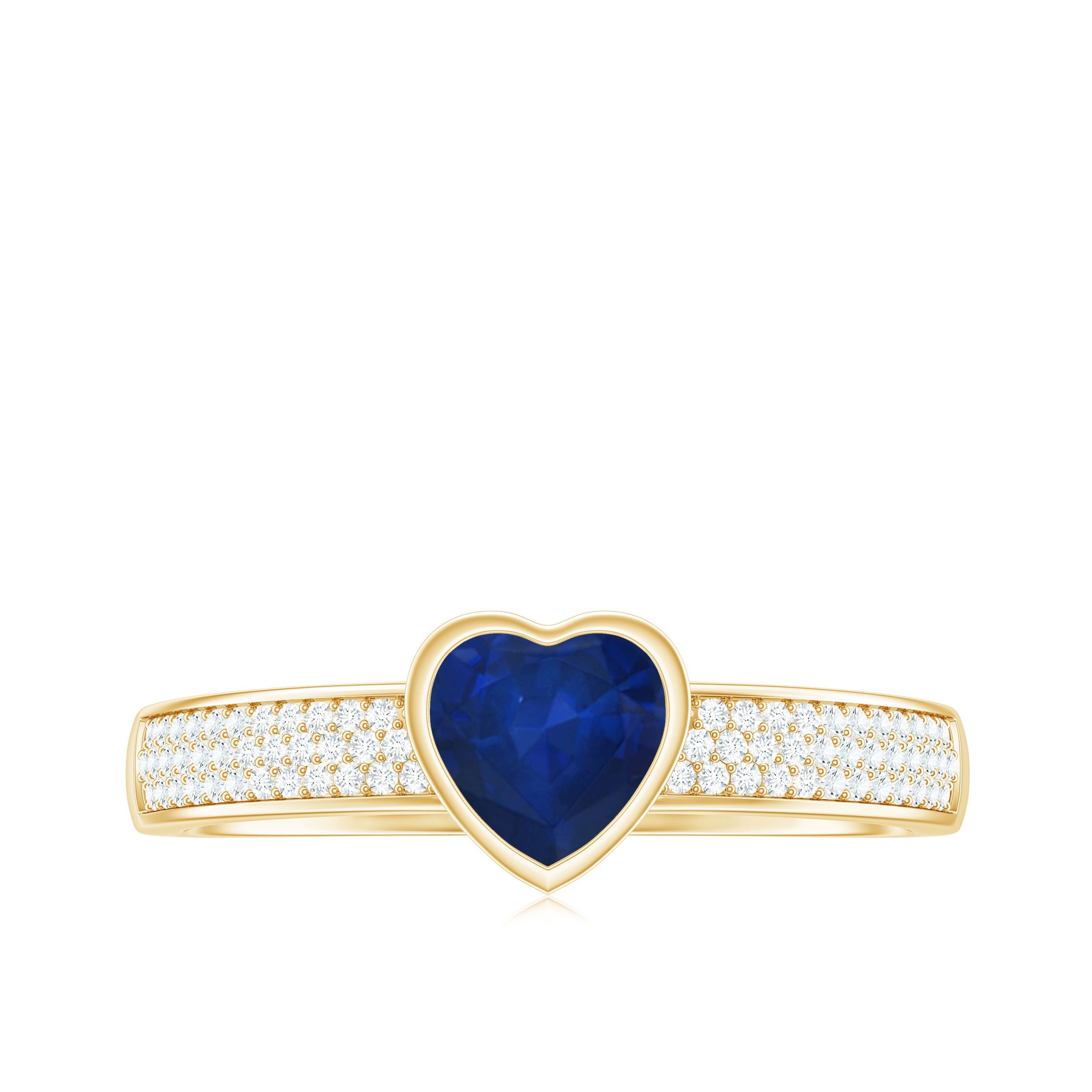 1 CT Blue Sapphire Heart Solitaire Engagement Ring with Pave Diamond