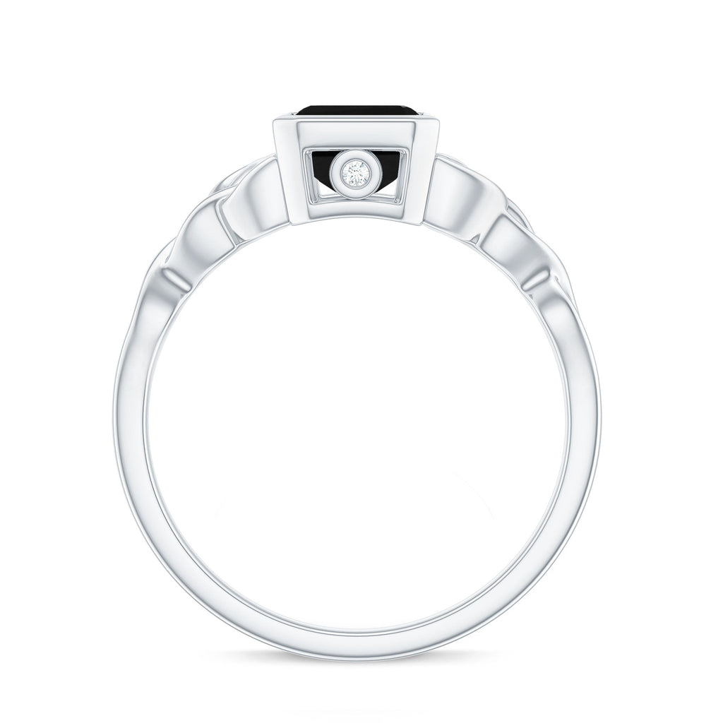 Emerald Cut Black Onyx Bezel Set Engagement Ring with Surprise Diamond